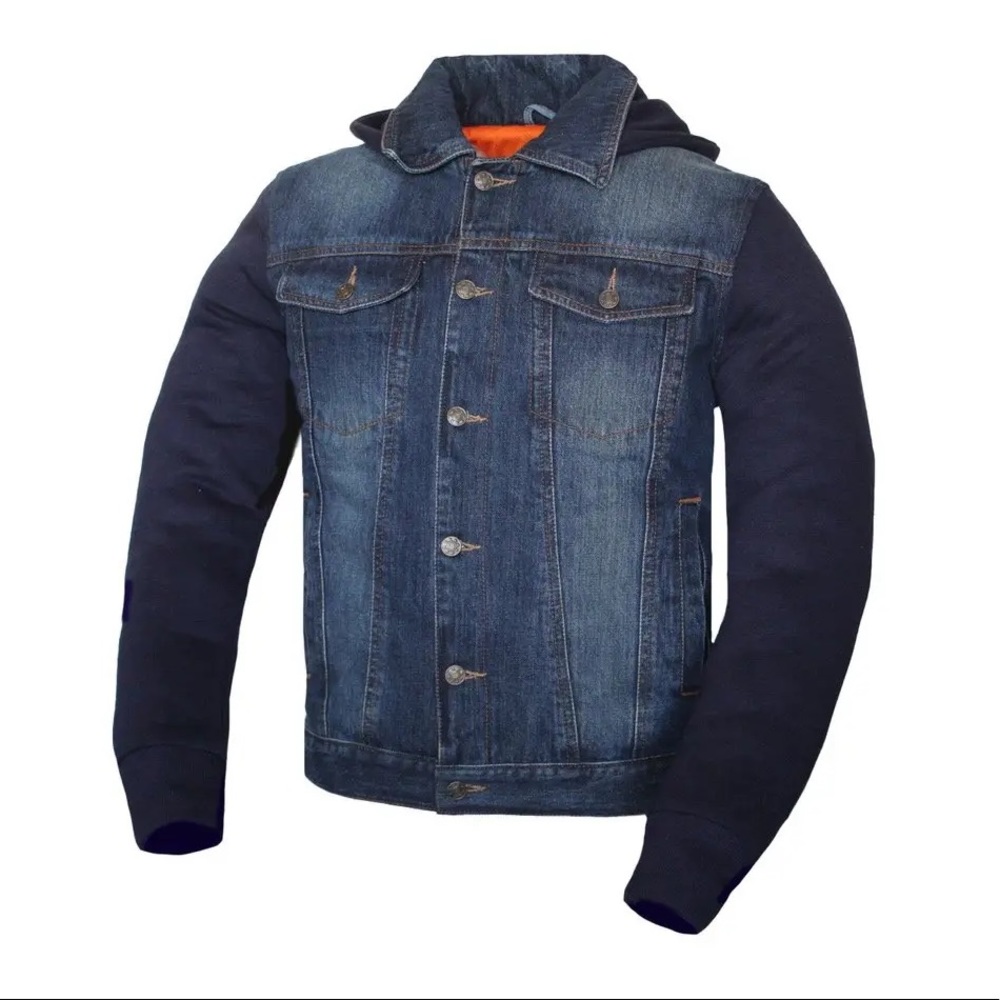 Men Motorcycle Removable Hood Denim Jacket Concealed Carry Armor
